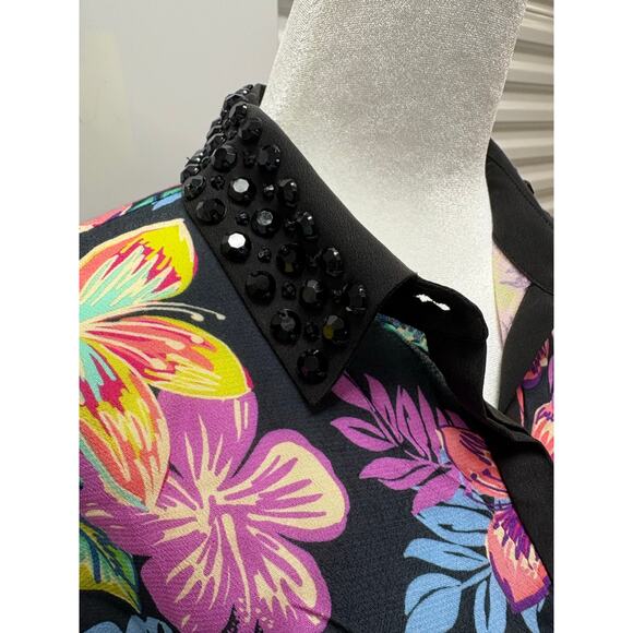 Le Superbe Floral Polo Mini Dress, Silk, Ostrich Feathers, NWT, Women's Size 4 - Picture 3 of 10